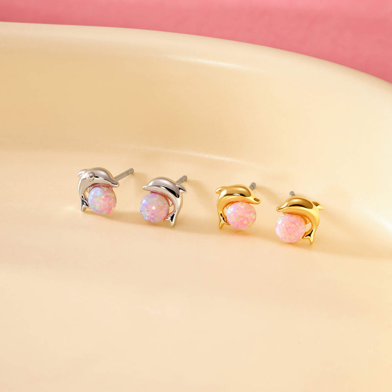 Pink Opal Dolphin Earrings