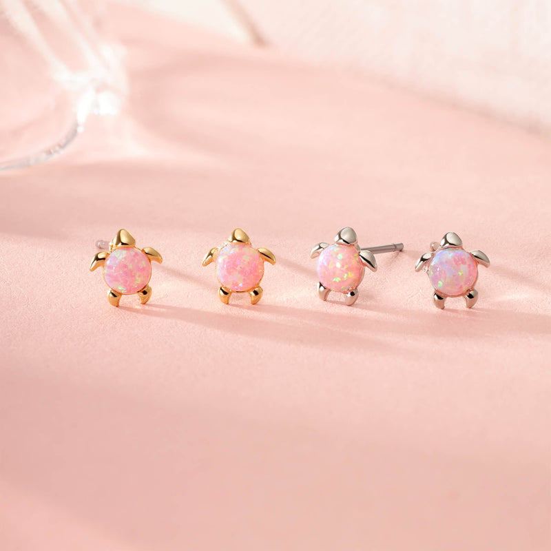 Pink Opal Turtle Earrings