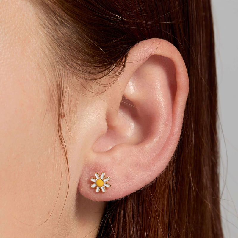 White Enamel Daisy Earrings