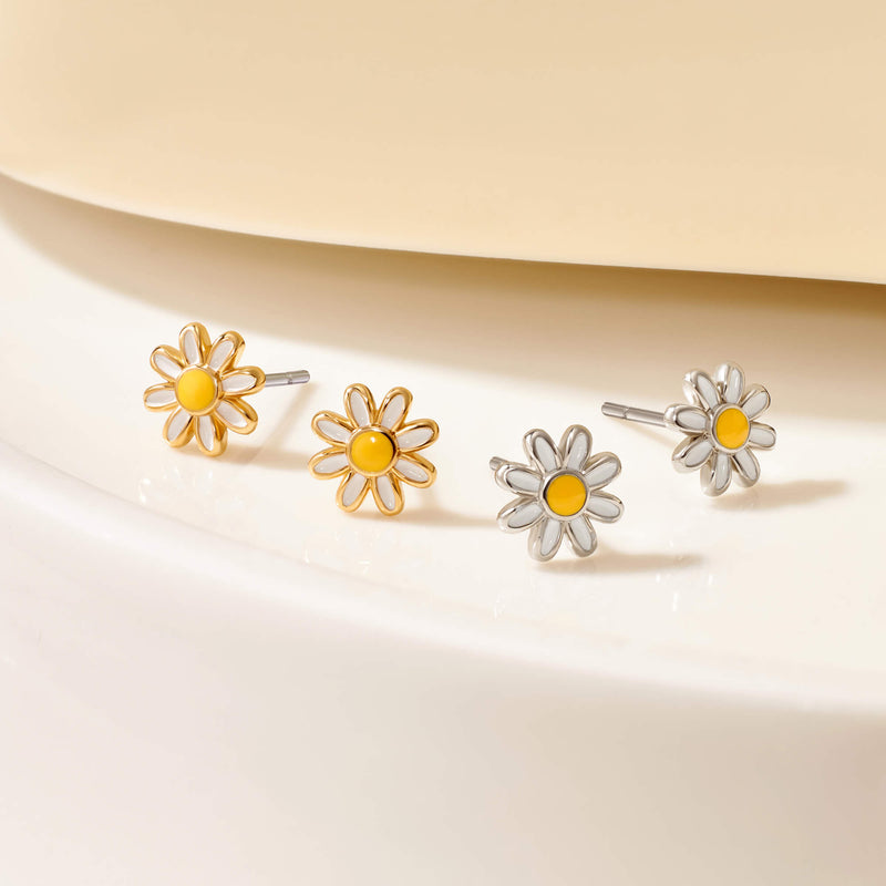 White Enamel Daisy Earrings