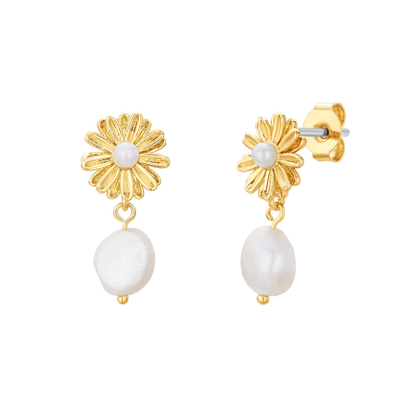 Pearl Drop Daisy Earrings