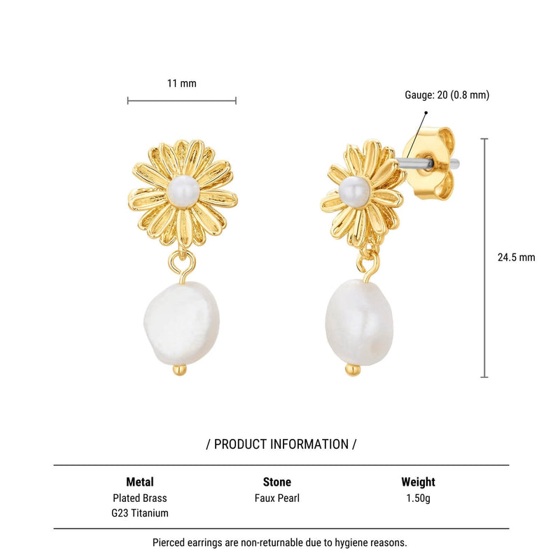 Pearl Drop Daisy Earrings