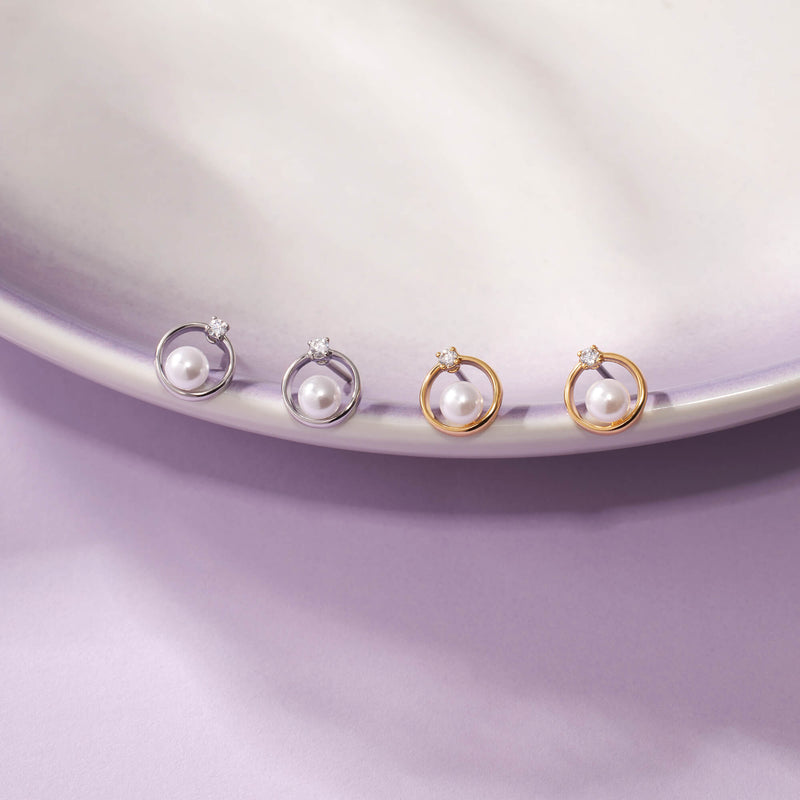 CZ and Pearl Circle Earrings