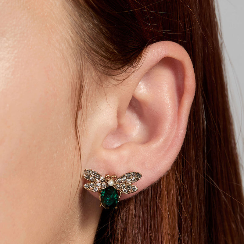 Green Royal Bee Earrings