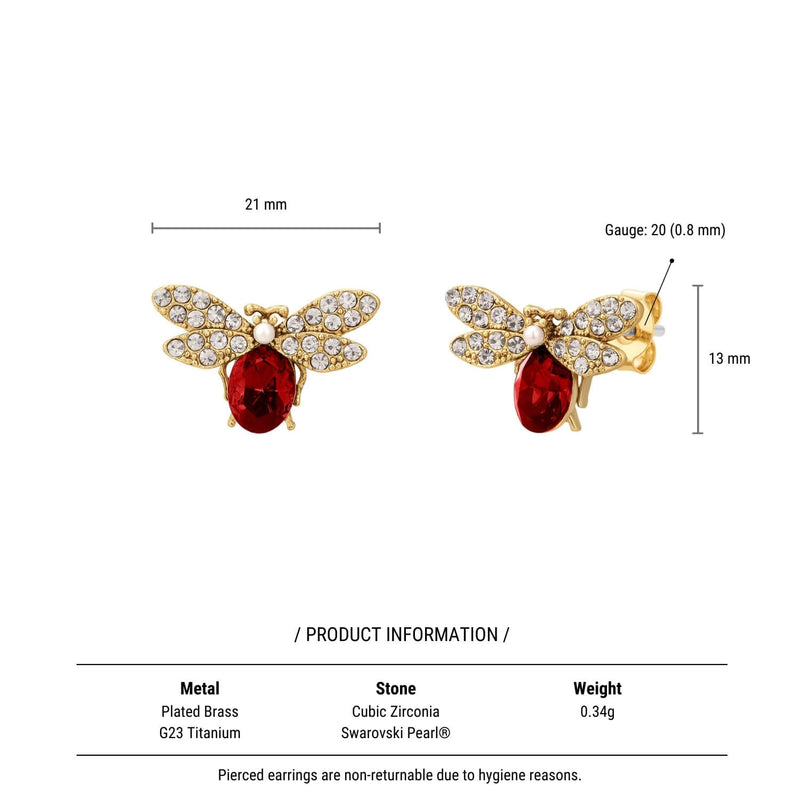 Red Royal Bee Earrings