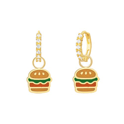 Enamel Burger White CZ Hoops