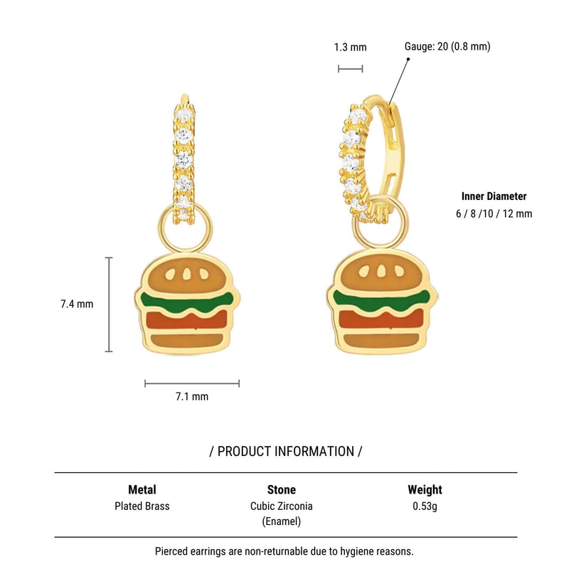 Enamel Burger White CZ Hoops