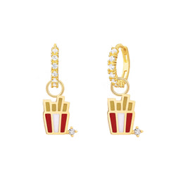 Enamel French Fries White CZ Hoops