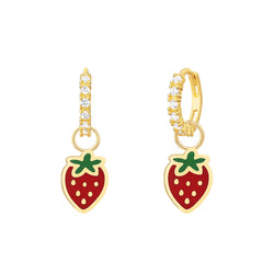 Enamel Strawberry White CZ Hoops