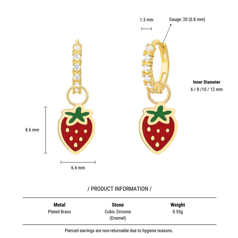 Enamel Strawberry White CZ Hoops