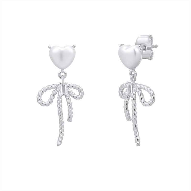 Pearl Heart Ribbon Earrings