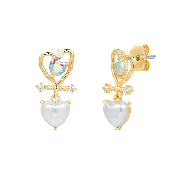 AB and Pearl Heart Earrings