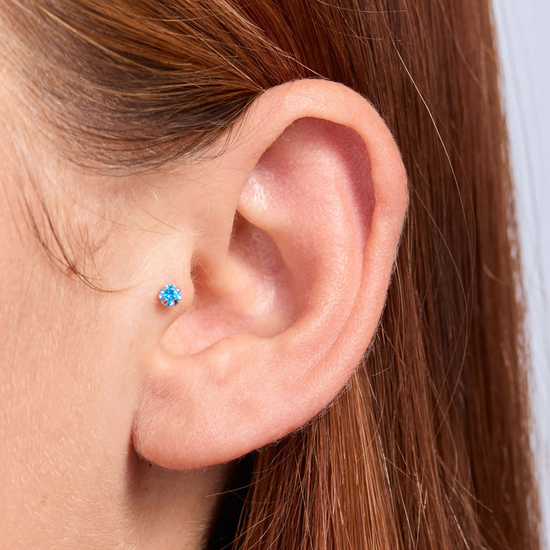 Light Blue Simple CZ Labret (16G)