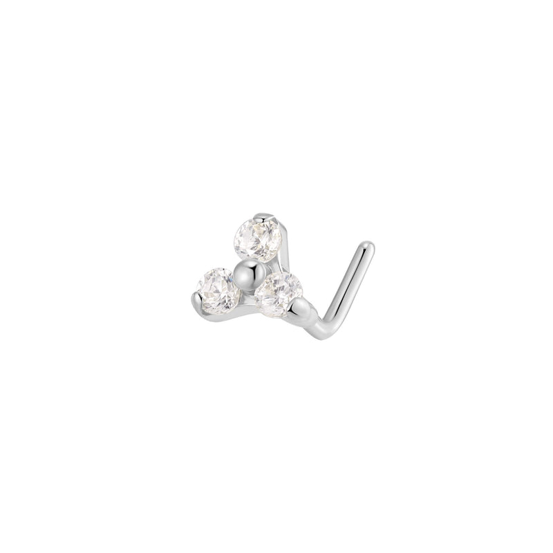 White 3-Petal Nose L-Stud (20G)