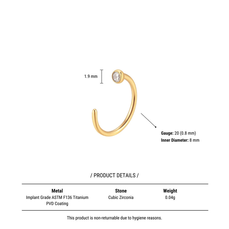 White CZ Bezel End Open Hoop (20G)