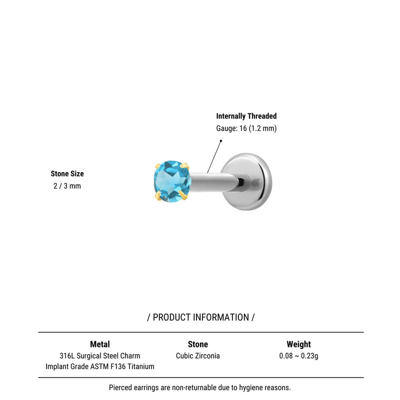 Light Blue Simple CZ Labret (16G)