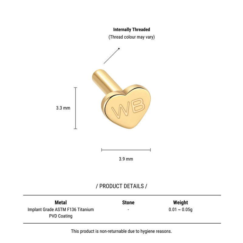 Internally Threaded Heart Labret (16G)