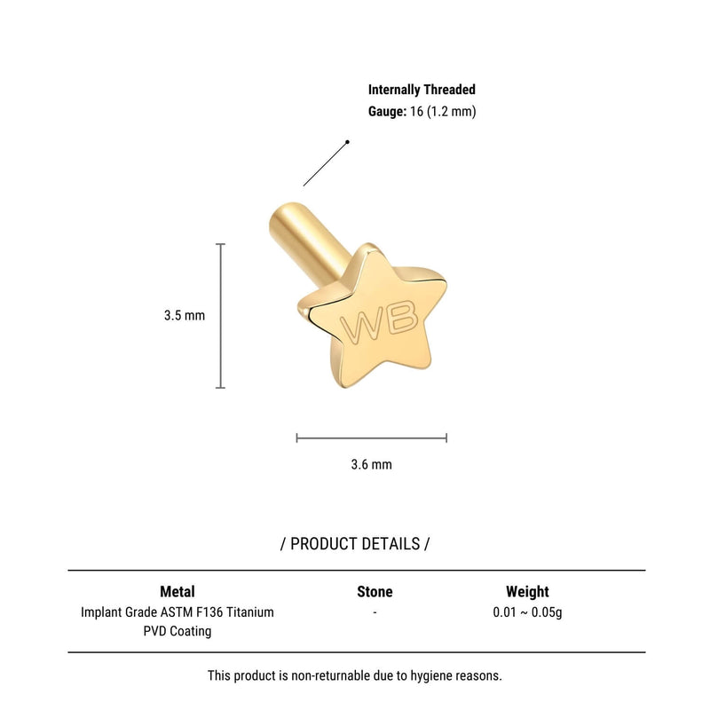 Internally Threaded Star Labret (16G)