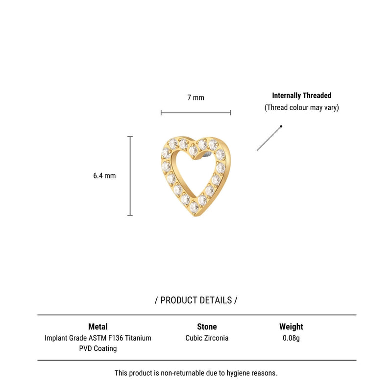 White CZ Heart Labret (16G)