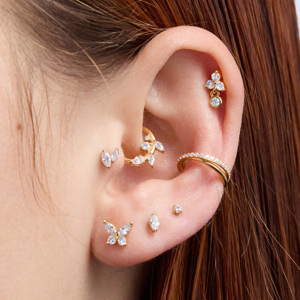 White 3-Petal With Dangle Piercing